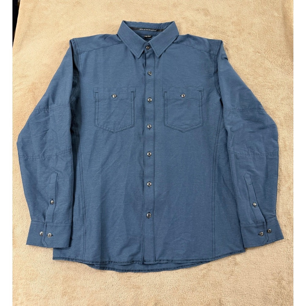 Kuhl Hiking Shirt Mens Size medium blue Button Up 5 panel sleeve Long Sleeve EUC
